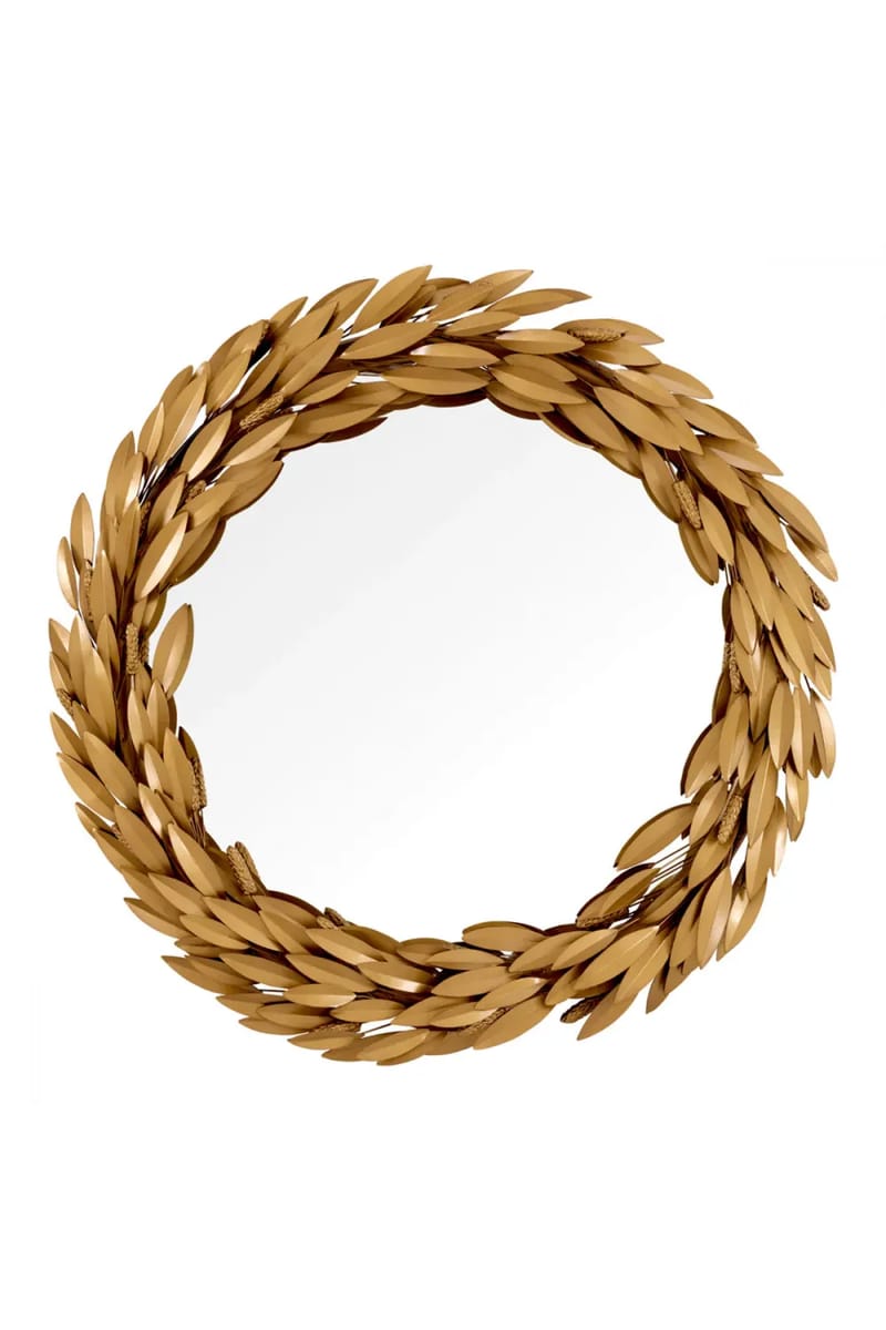 Luxury Vintage Gold Leaf Frame Round Mirror