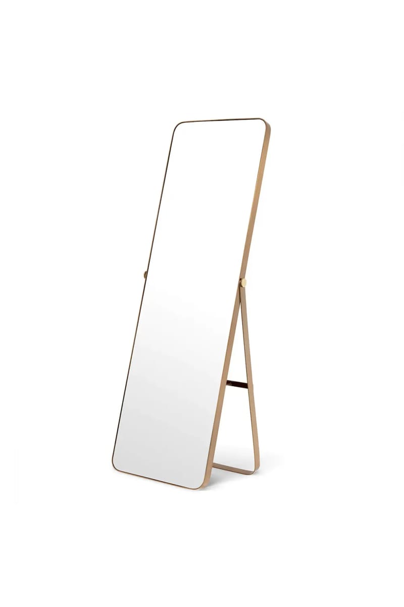 Luxury Brass Finish Full Length Rounded Corner Rectangular Floor Mirror