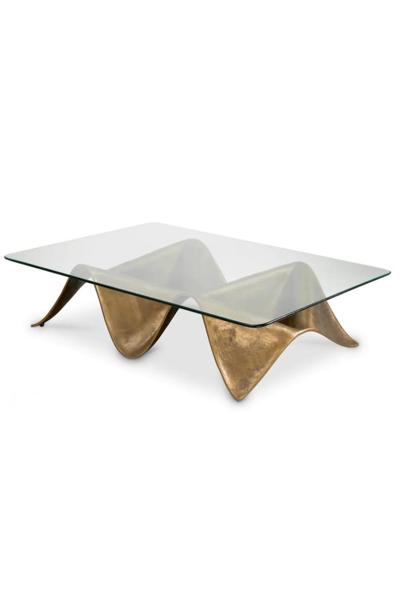 Luxury Vintage Brass Finish Glass Coffee Table
