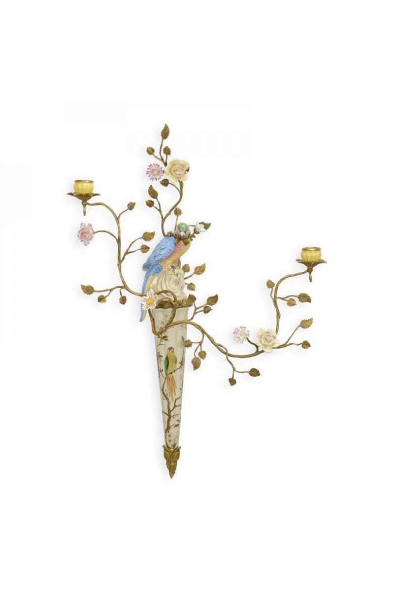 Luxury Porcelain Mounted Bronze Two-Branch Wall Applique