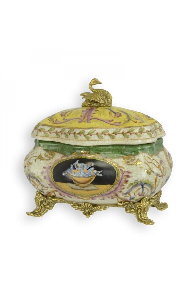 Luxury Bronze Mounted Porcelain Swan Box with Cover