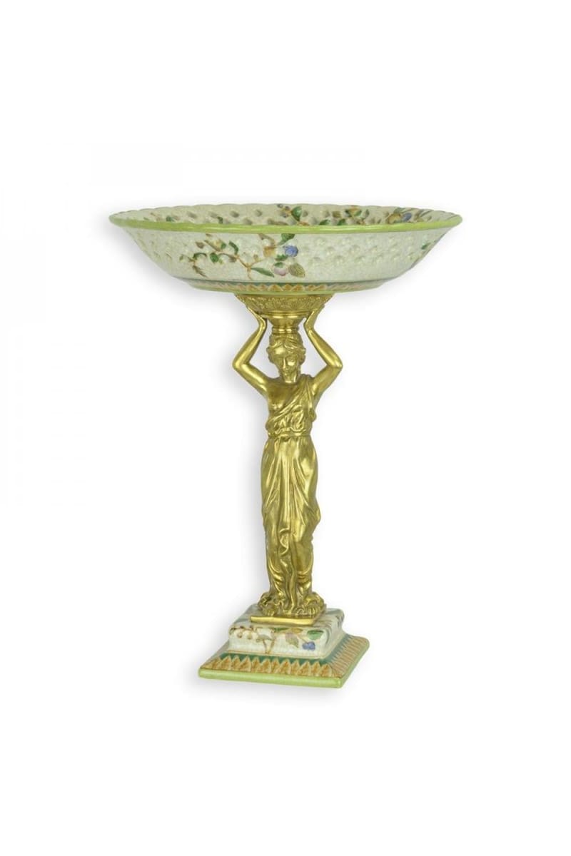 Luxury Bronze Mounted Porcelain Figural Pedestal Bowl