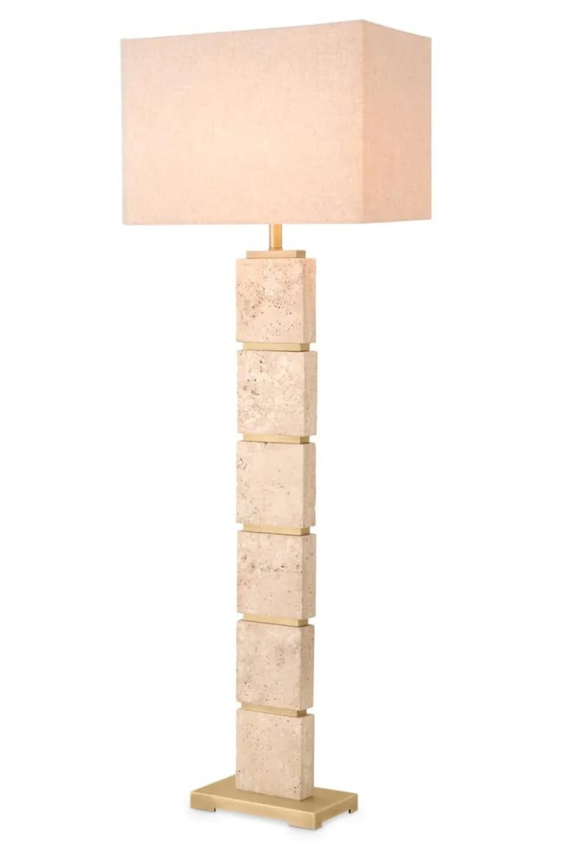 Luxury Travertine & Antique Brass Finish Floor Lamp