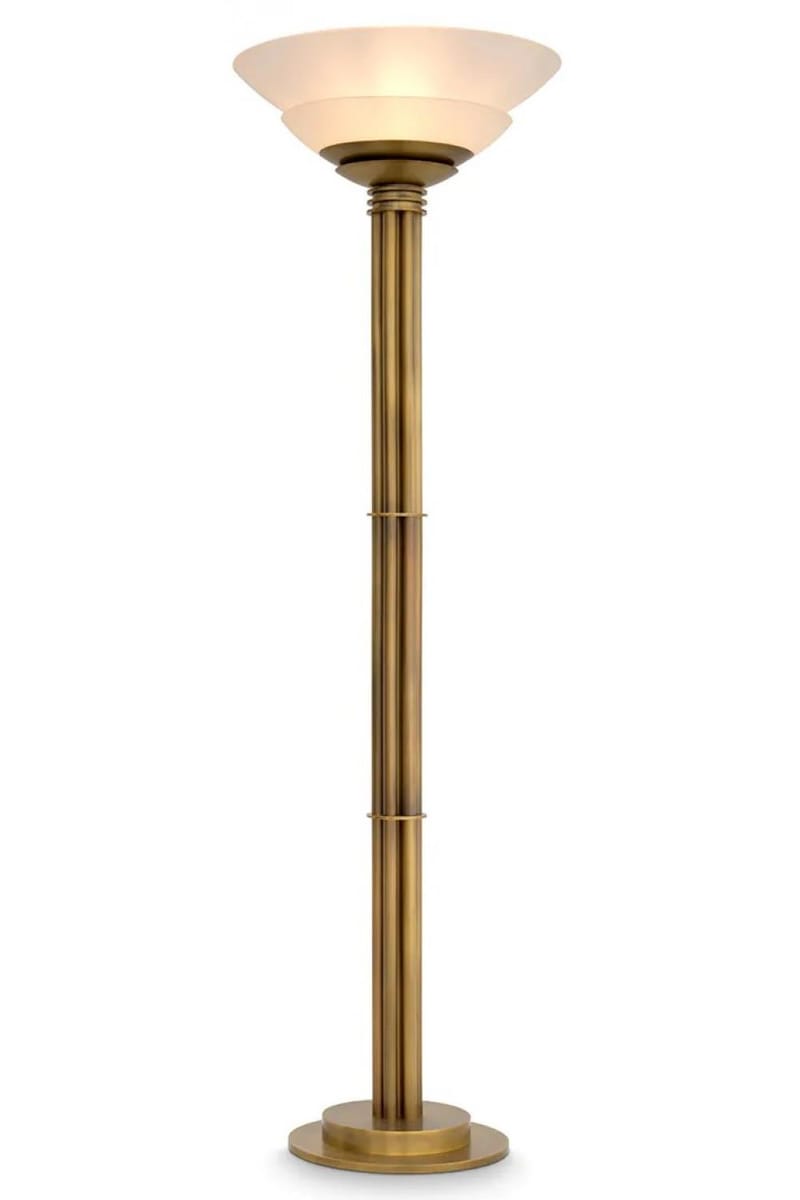 Luxury Antique Brass Finish Floor Lamp with Double Bowl Glass Shades