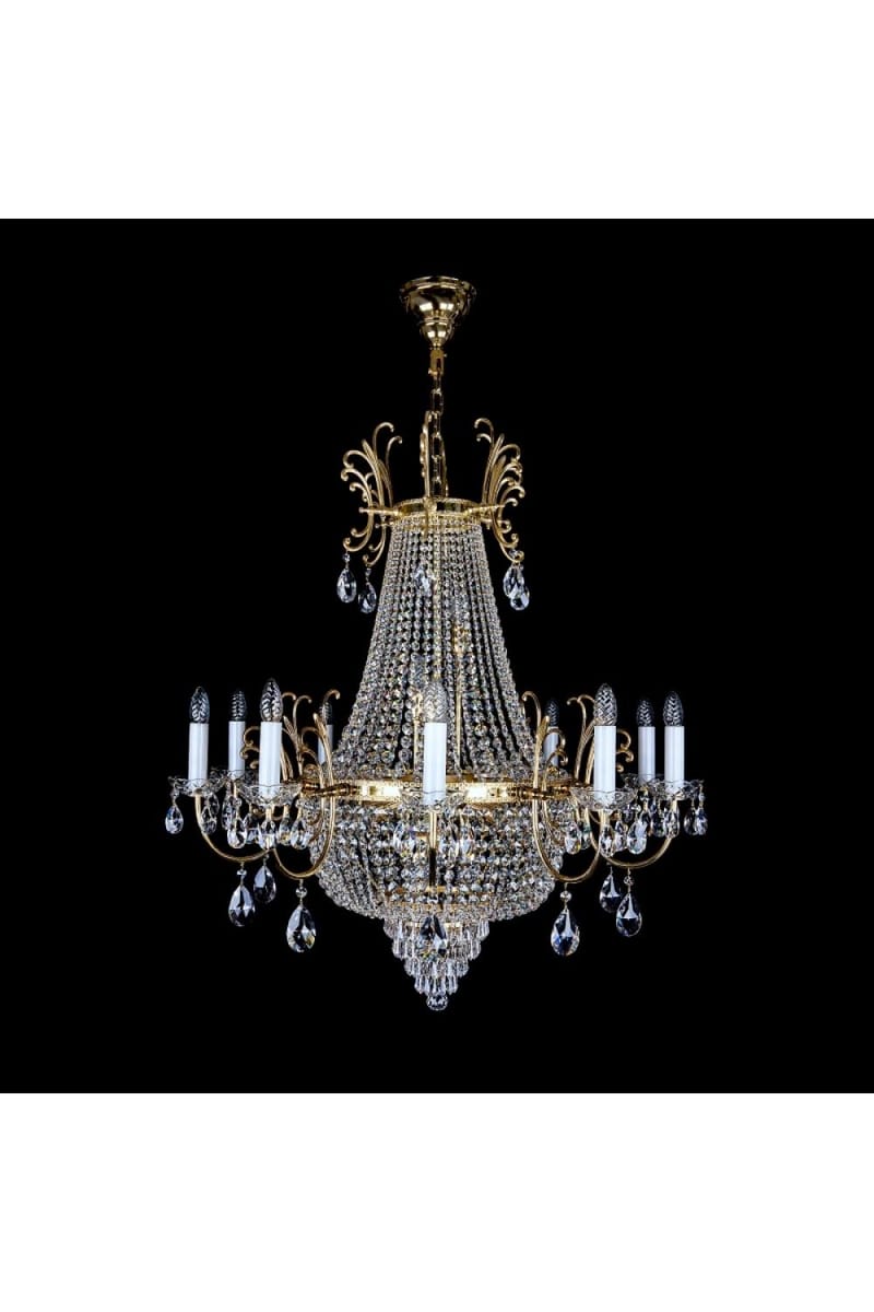 Luxuriöser Kristallkorb-Kronleuchter in poliertem Messing – 22 Lichter