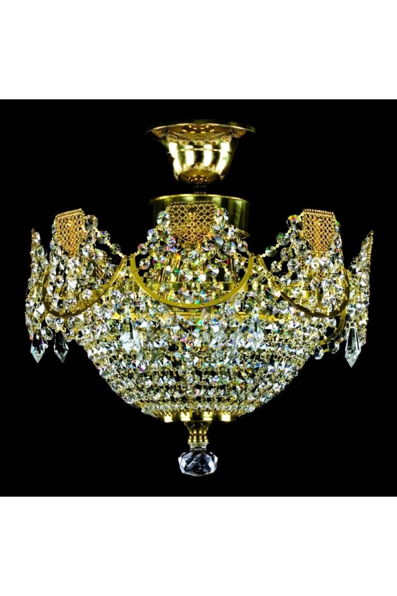 Luxury Crystal Basket Ceiling Chandelier in Polished Brass – 3 Lights