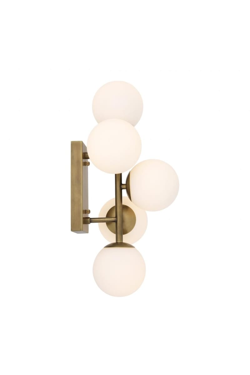 Luxury Antique Brass Wall Lamp with Four Spherical White Glass Shades