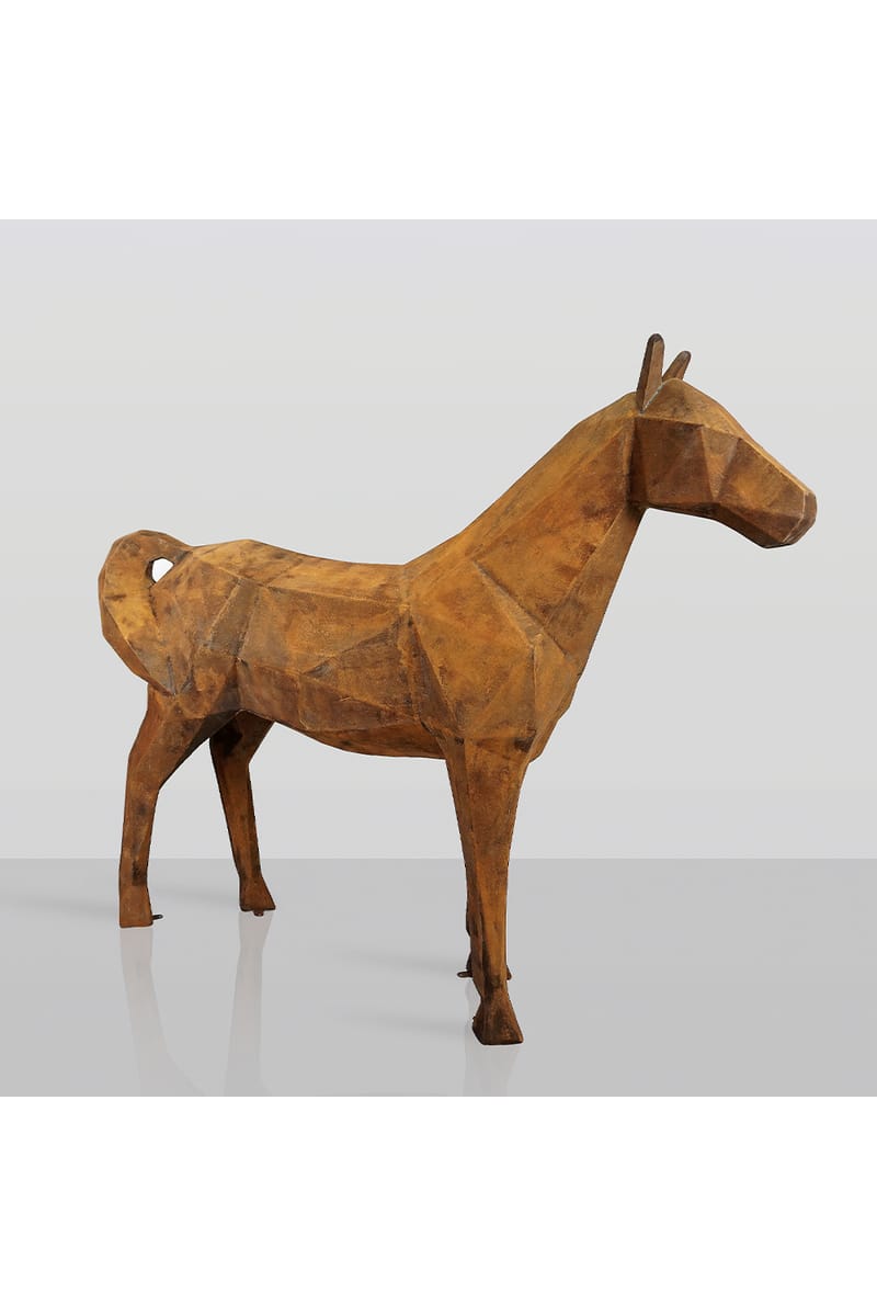 Luxury Geometric Horse Sculpture in Rust Effect