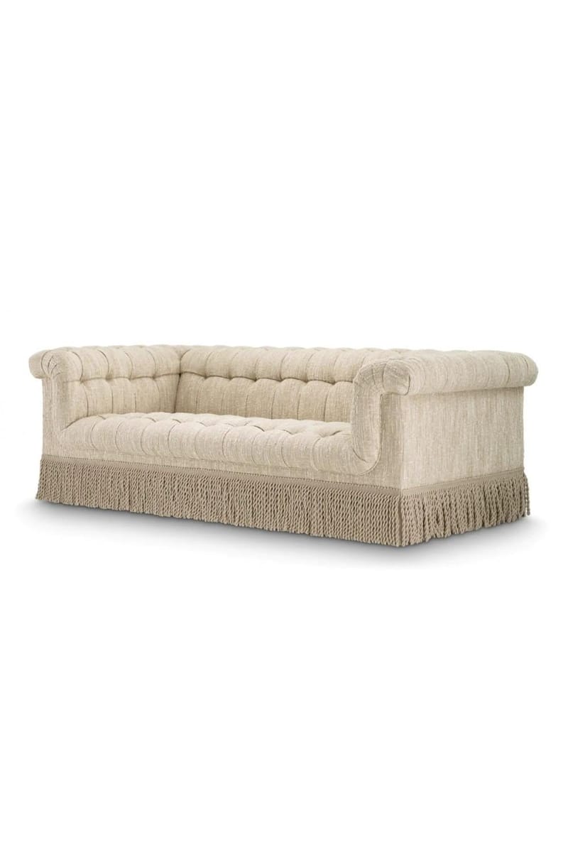 Luxury Bouclé Sonata Cream Tufted Fringe Sofa