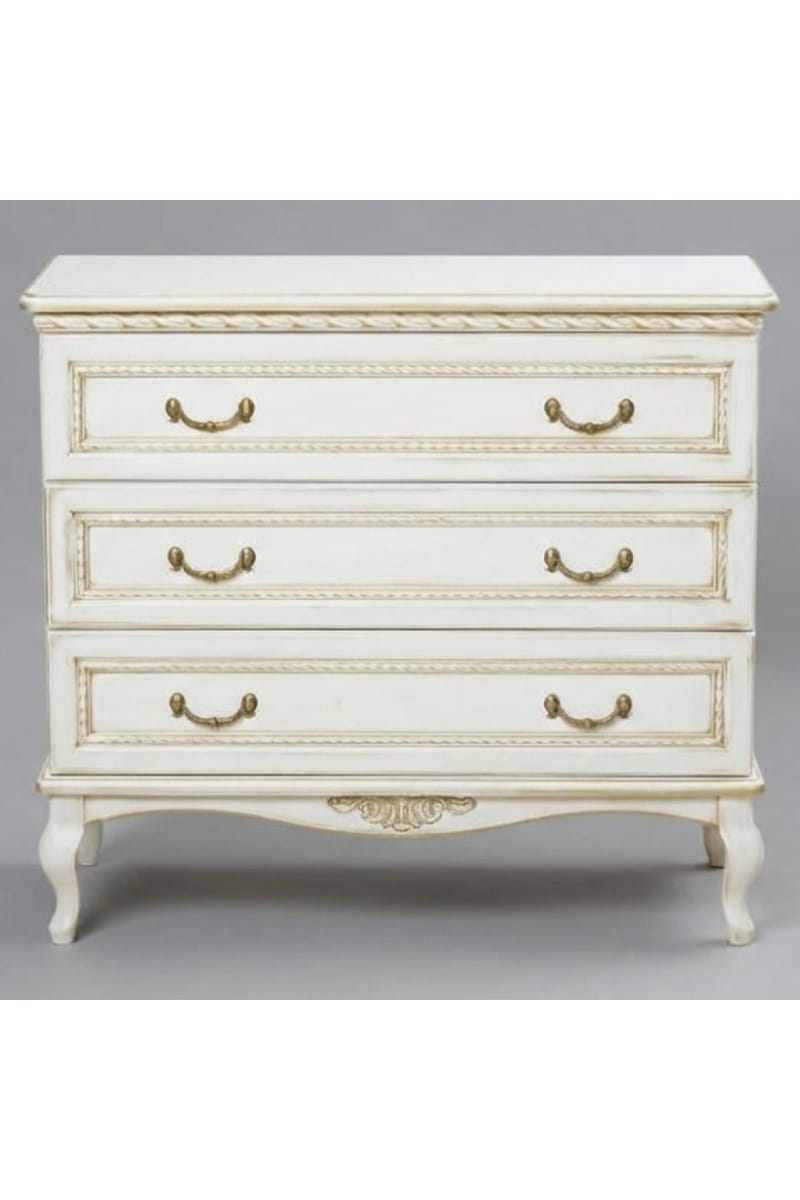 Luxury Three-Drawer Dresser with Sculpted Base and Ornamental Braided Detailing