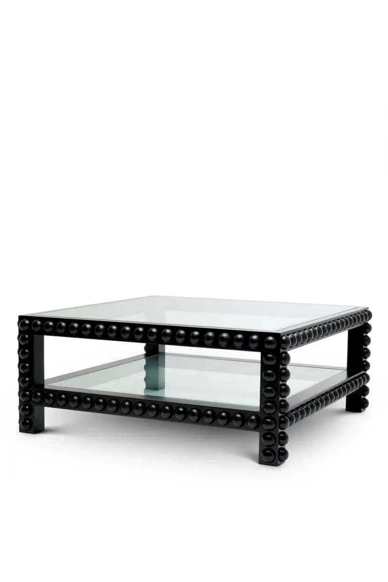 Luxury Clear Glass Top Coffee Table with Black Color Solid Wood Frame