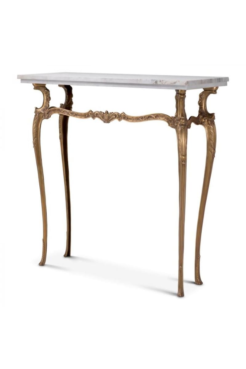 Luxury Baroque Rectangular White Marble Top Brass Base Console Table