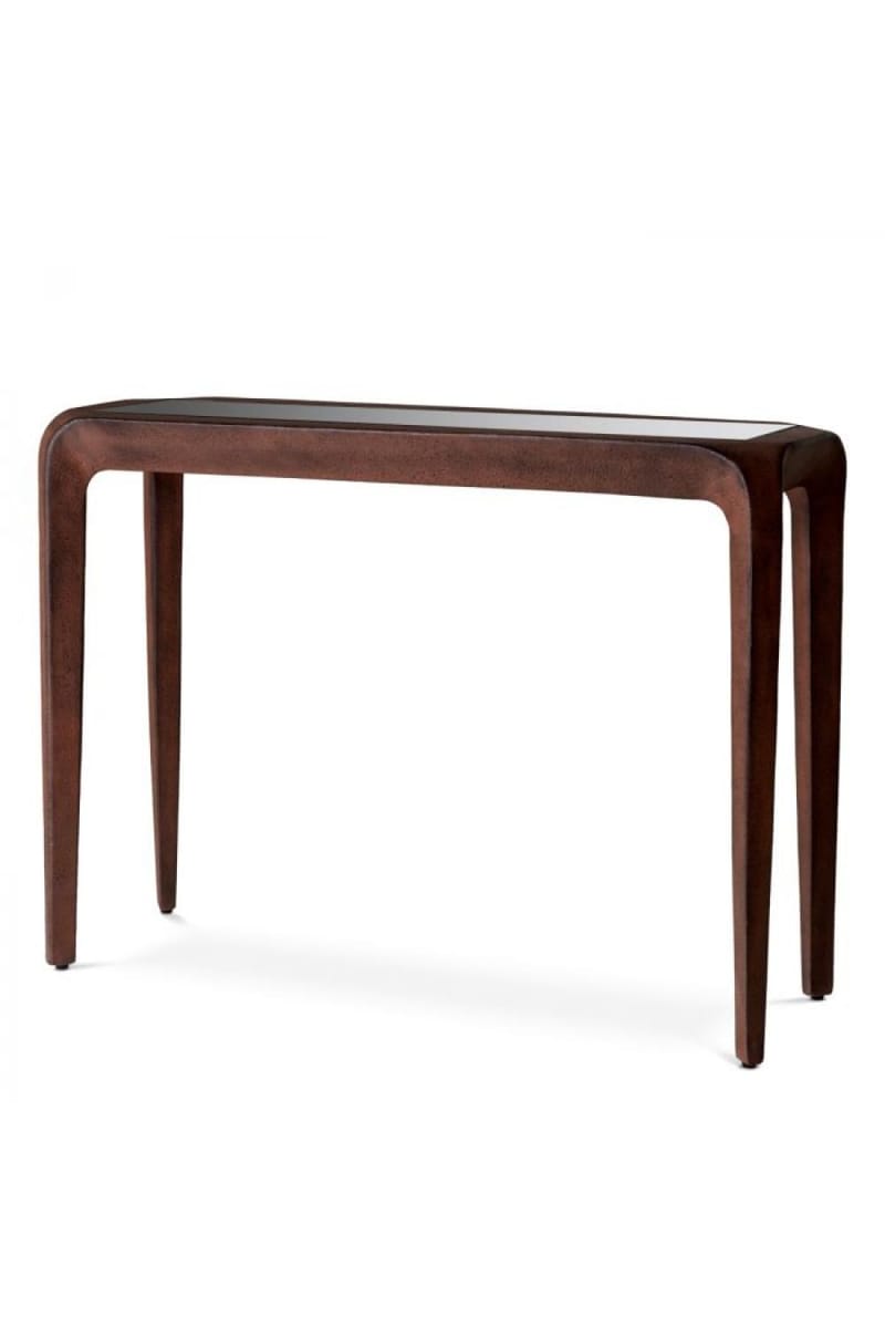 Luxury Wooden Frame Black Glass Top Console Table