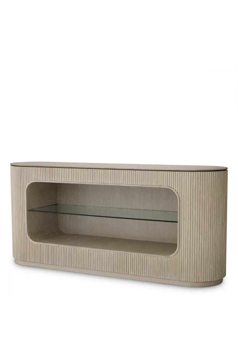 Luxury Oak Veneer Rectangular Sideboard with Ribbed Detail