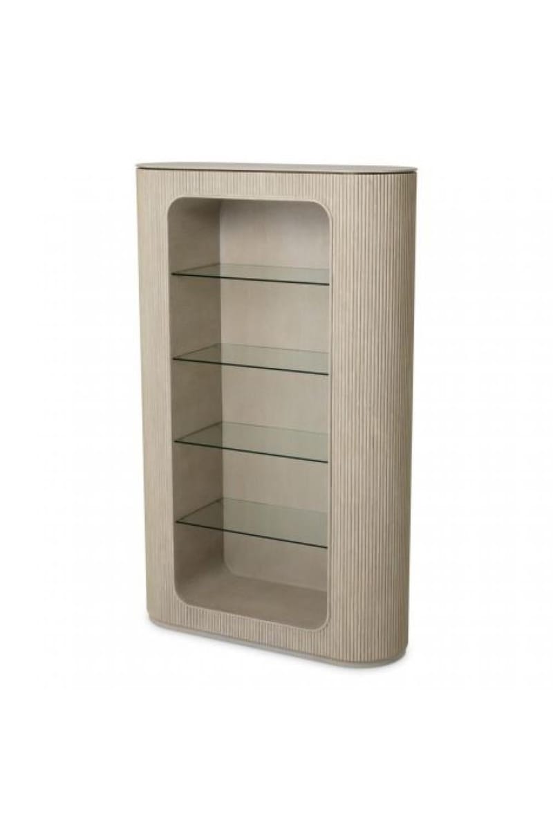 Luxury off White Wooden Cabinet with Glass Rack Storage