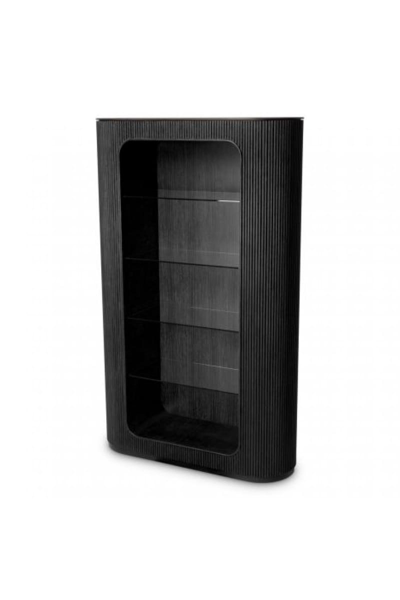 Luxury Black Wooden Display Cabinet with Glass Rack