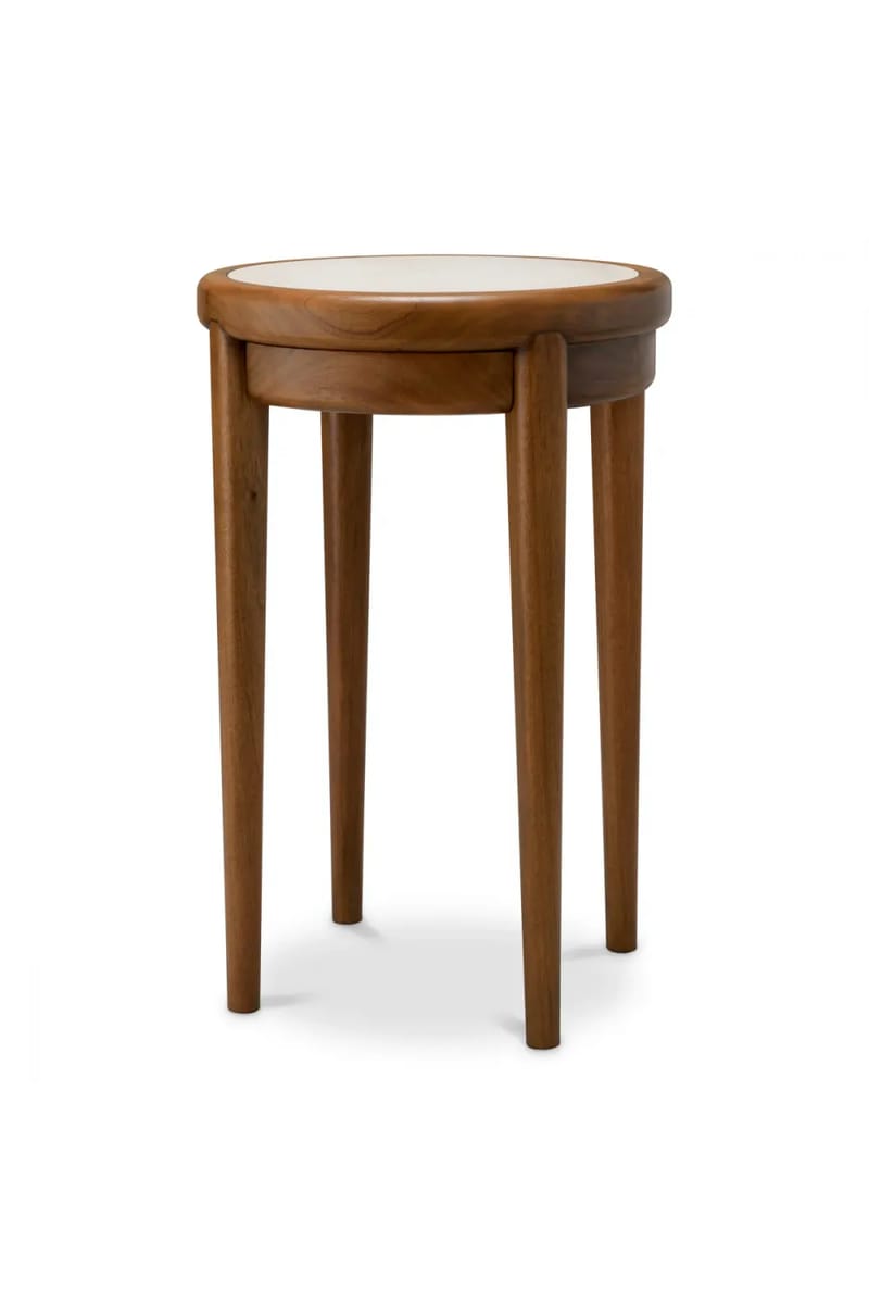 Luxury Wooden Bedside Table with Beige Marble Top