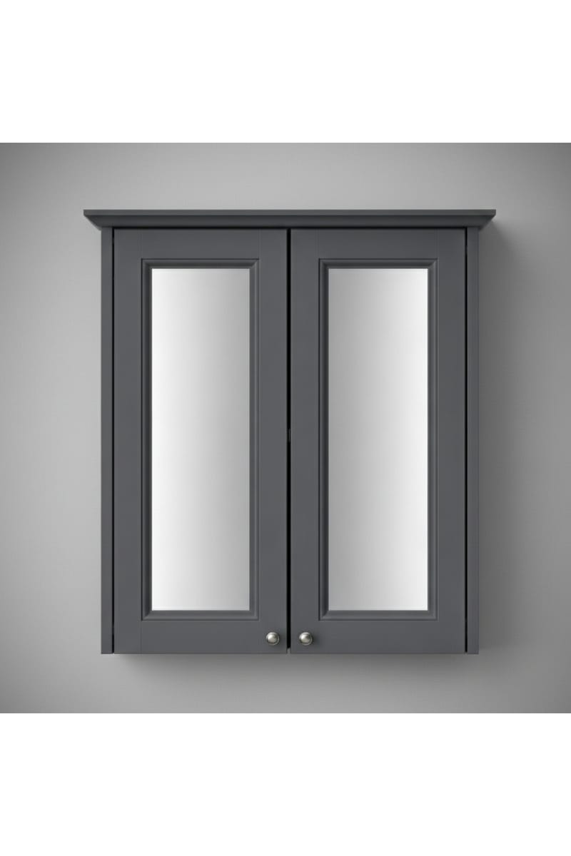 Luxury Graphite Finish Double Door Mirror Wall Cabinet – 64 CM