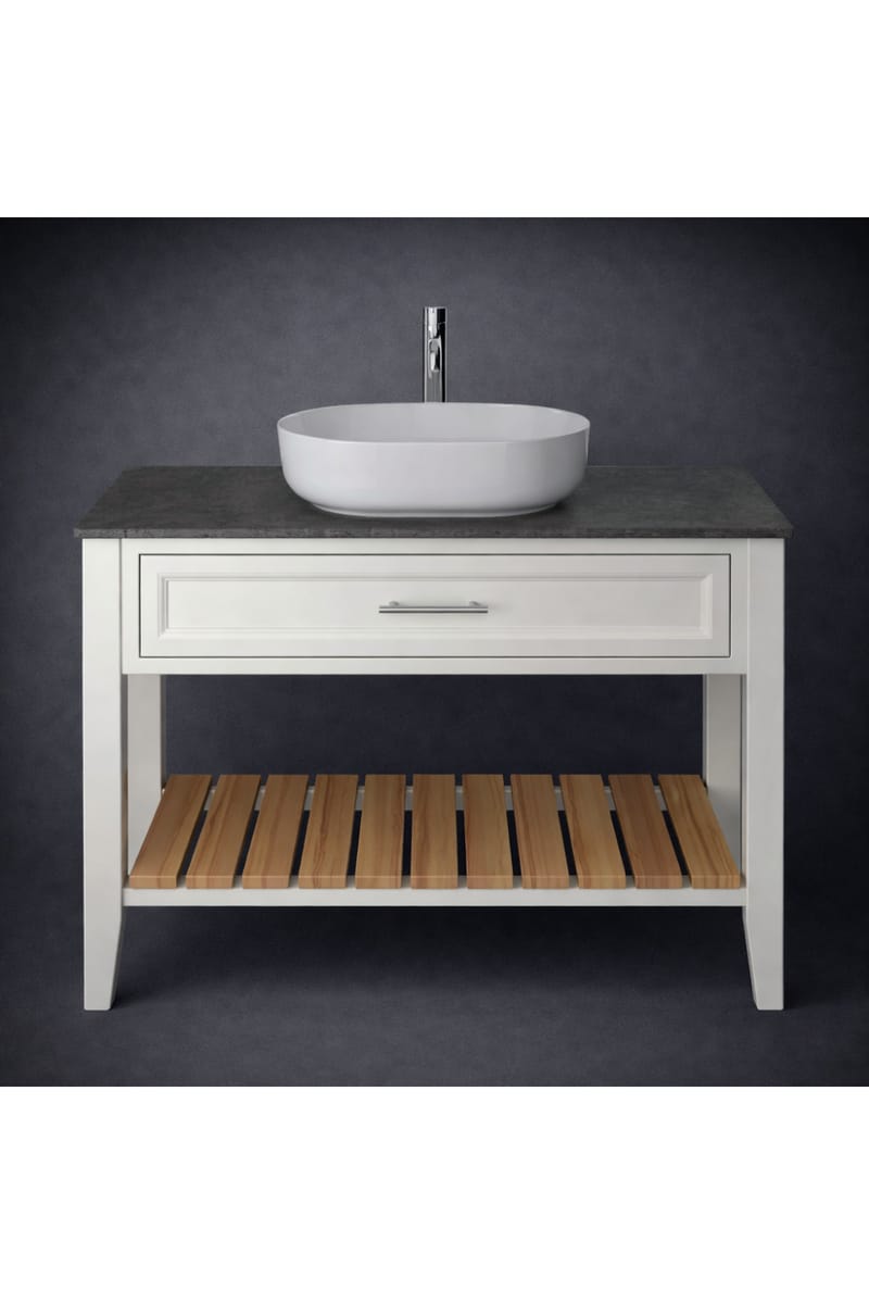 Luxury Chantilly Finish Single Basin Washstand with One Drawer and Open Wood Storage Shelf – 120 CM