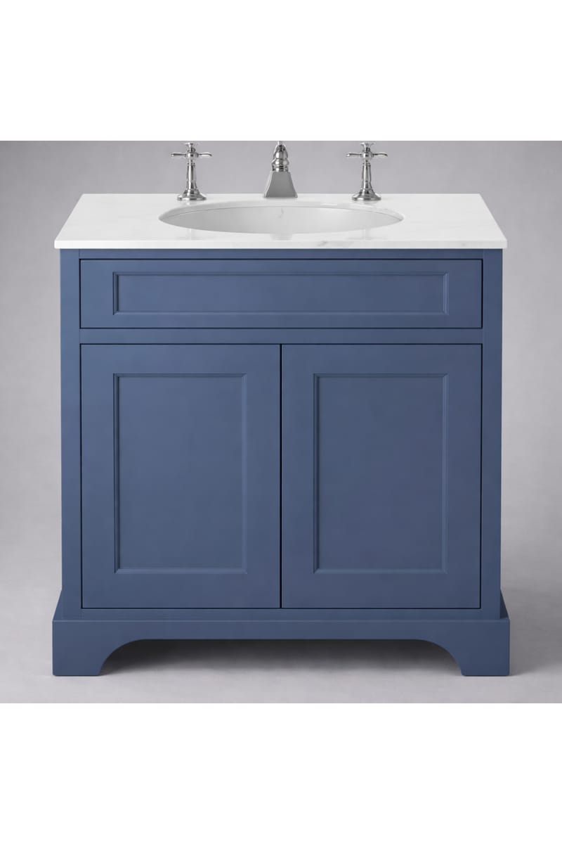 Luxury Freestanding Vanity Unit with Single Drawer and Double Door Cabinet in Maritime Blue Finish – 80 CM