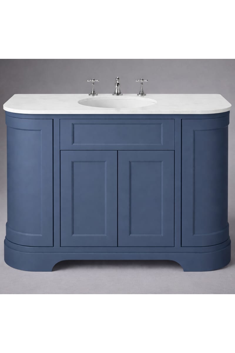 Luxury Freestanding Maritime Blue Double Door Curved Vanity with White Stone Top – 120 CM