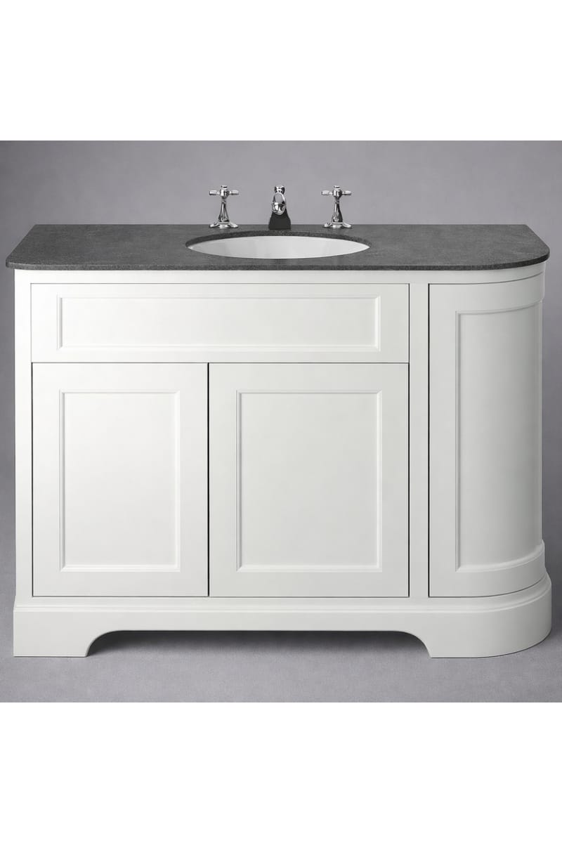 Luxury Chantilly Finish White Double Door Left Hand Curved Vanity with Black Stone Top – 100 CM