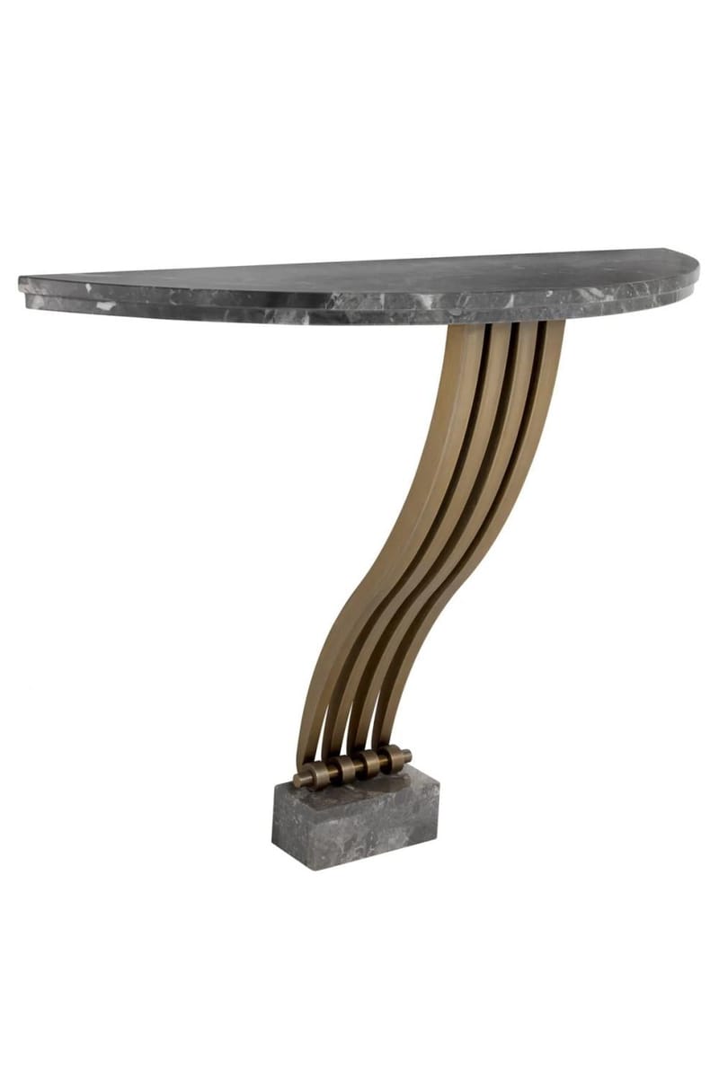Luxury Black Marble Semi-Circular Console Table with Brass Legs