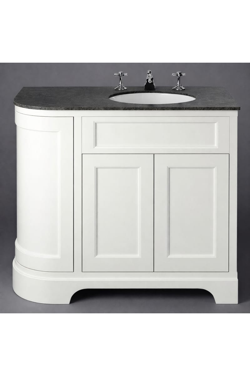 Luxury Chantilly Finish Right Hand Curved White Double Door Vanity Unit with Black Stone Top – 100 CM