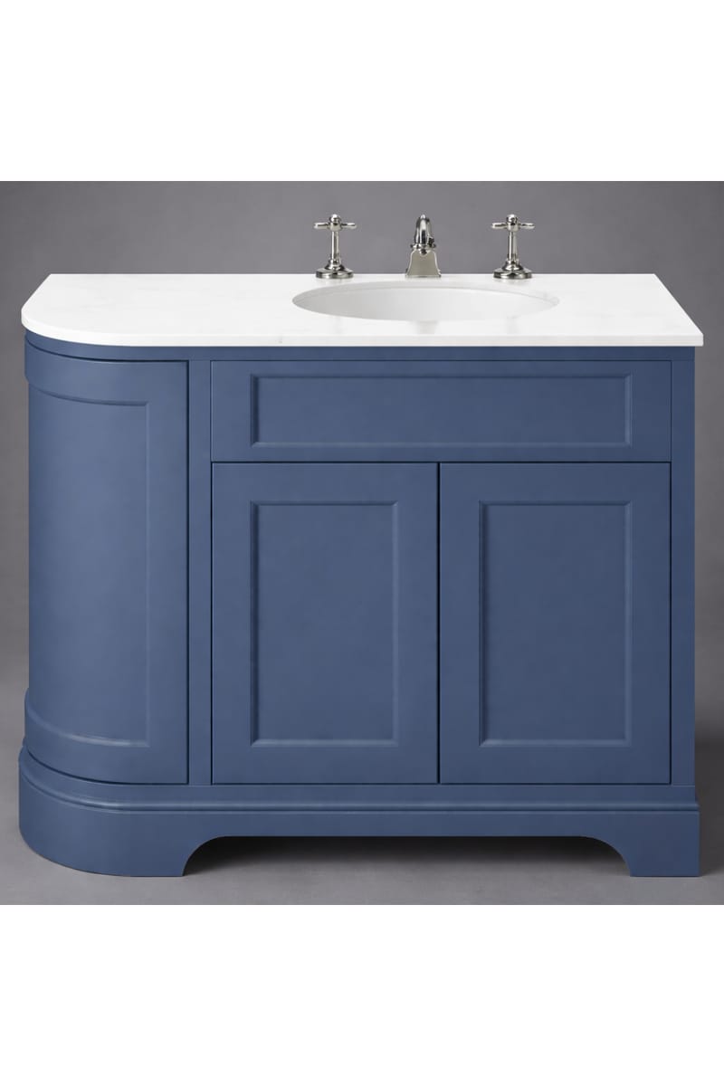 Luxury Maritime Blue Finish Right Hand Curved Double Door Vanity Unit with White Stone Top – 100 CM