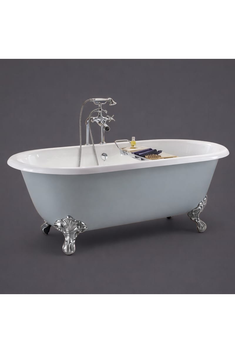 Luxury White Cast Iron Double Ended Freestanding Bathtub with Dual Tap Holes - 154 CM