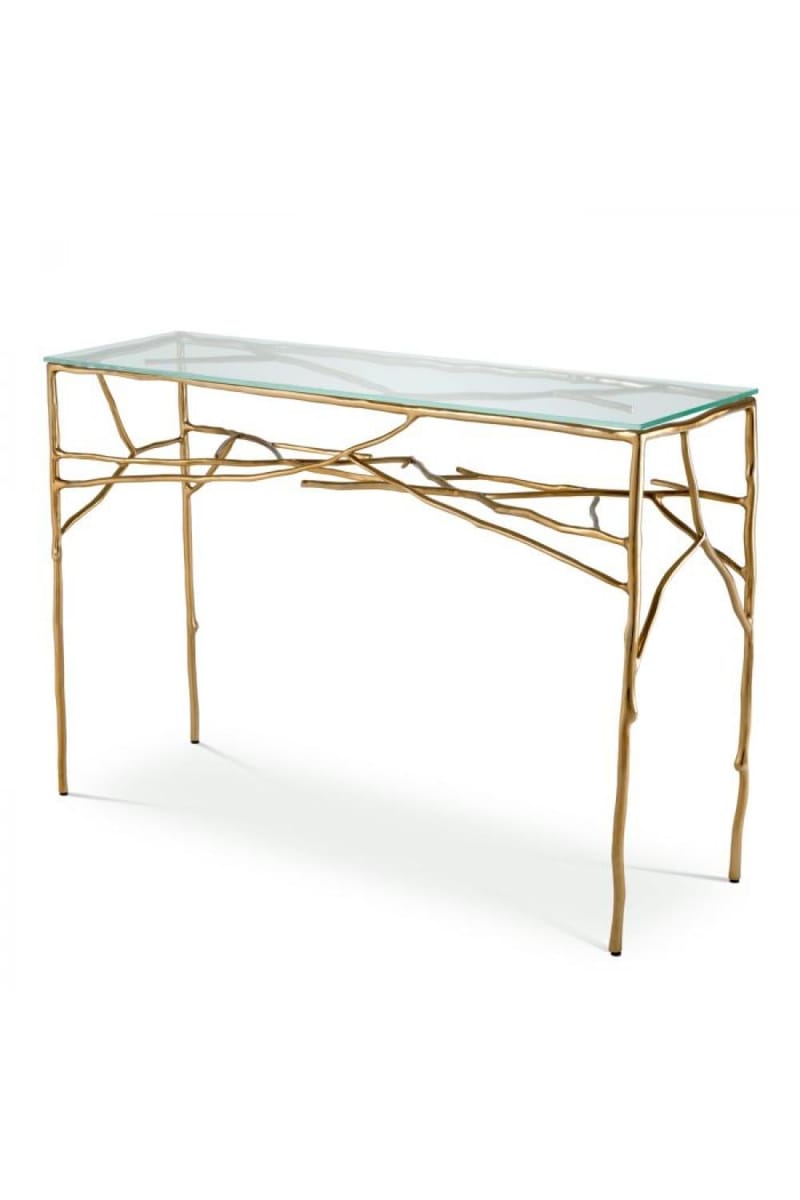Luxury Rectangular Gold Finish Clear Glass Console Table