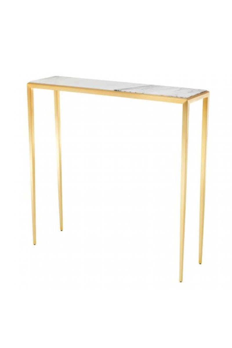 Luxury Gold Finish Console Table with White Marble Top