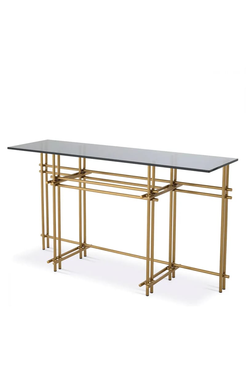 Luxury Brushed Brass & Smoke Glass Console Table