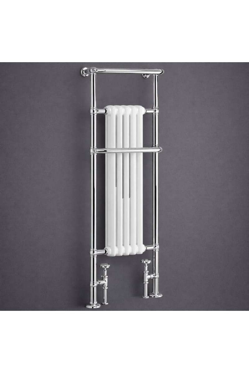 Luxury Chrome Floor Mounted Heated Towel Rail with Vertical Column Radiator – 140 CM