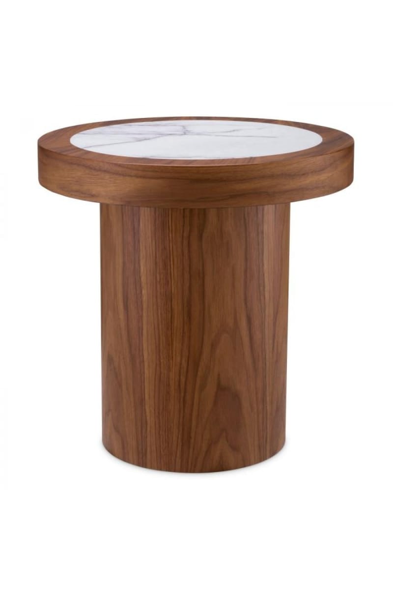Luxury   Round Bed Side Table with Bianco Lilac Marble Top