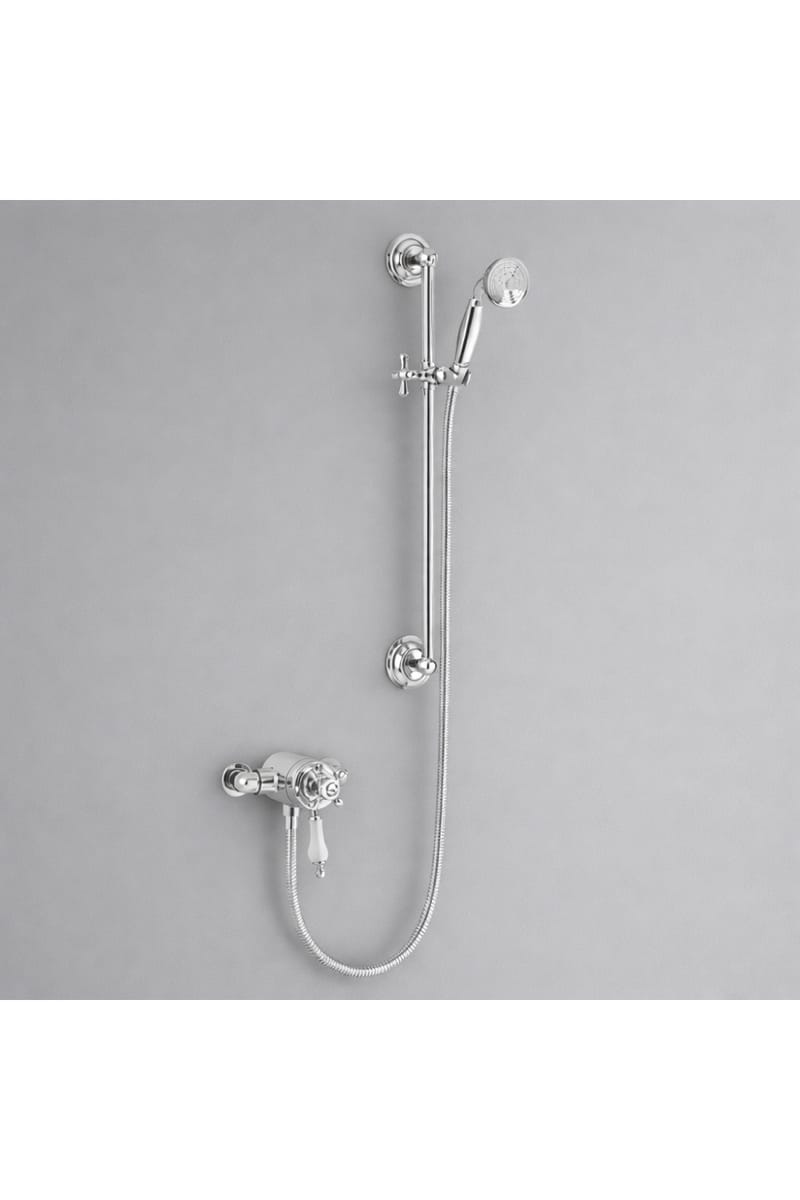 Luxury Exposed Thermostatic Dual Control Shower with Adjustable Flexible Riser Kit in Chrome Plated Finish