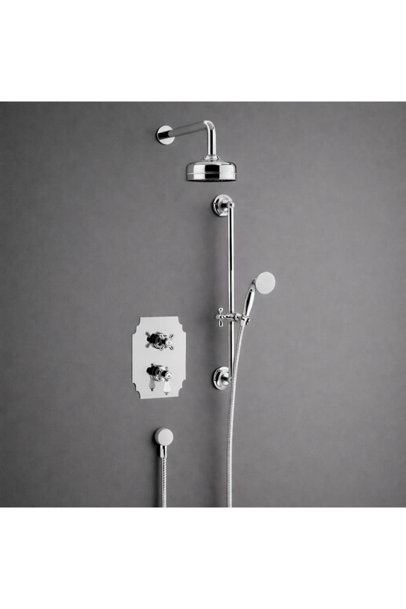Luxury Concealed Thermostatic Dual Control Shower Valve with Fixed Head and Flexible Riser Kits in Chrome Plated Finish