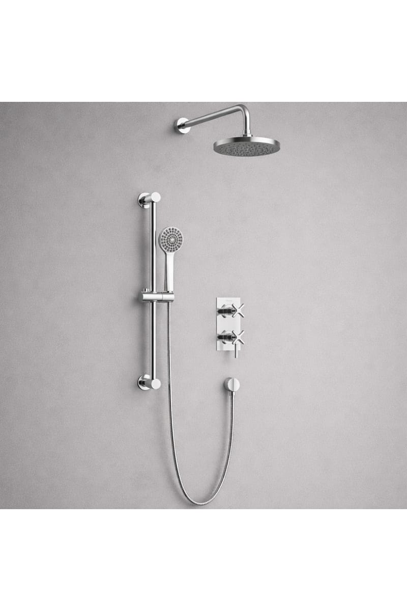 Luxury Concealed 2 Handle Thermostatic Shower Valve with Fixed Head & Multi-Function Handset in Chrome Plated Finish