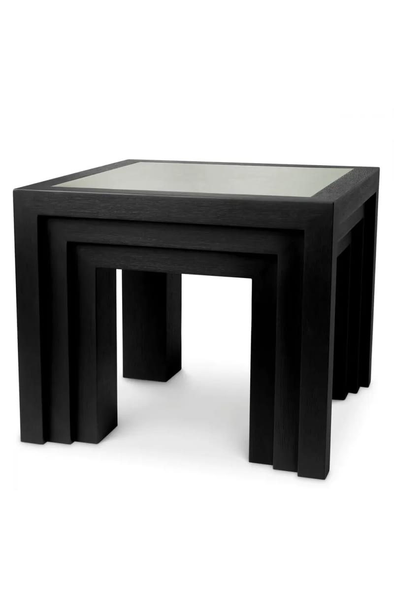 Luxury Black Rectangular Wooden Side Table with Glass Table Top