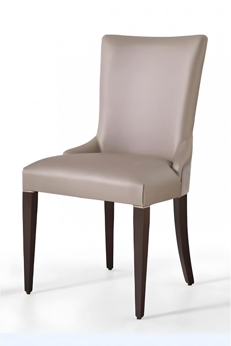 Luxury Beige Upholstered Dining Chair with Slim Wooden Legs