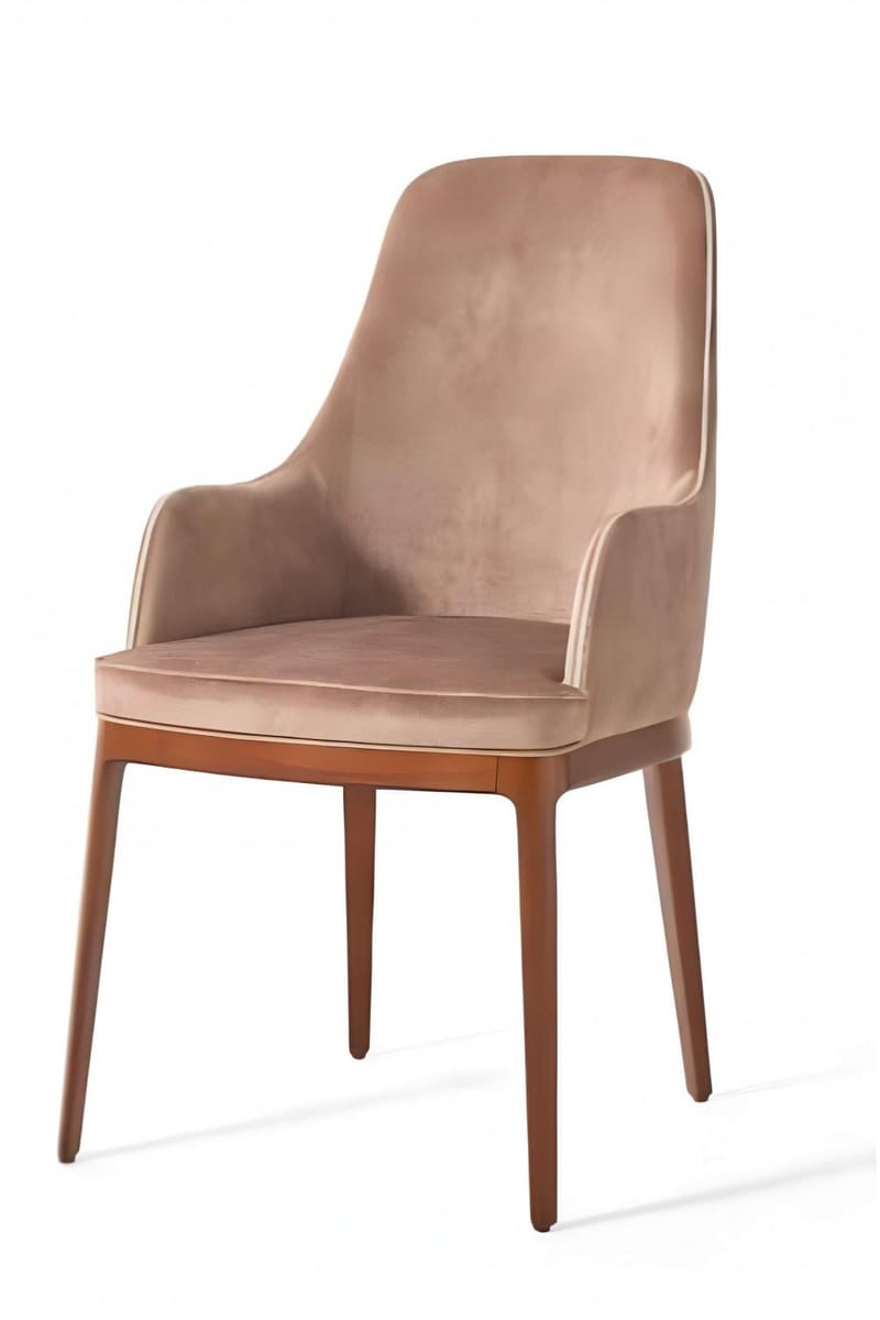 Luxury Blush Velvet Upholstered Dining Chair with Wooden Legs
