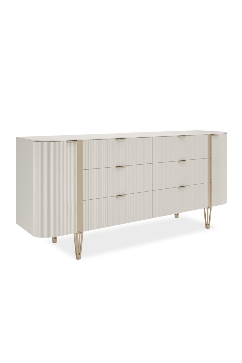 White Reeded 6-Drawer Dresser – Modern Luxury Storage
