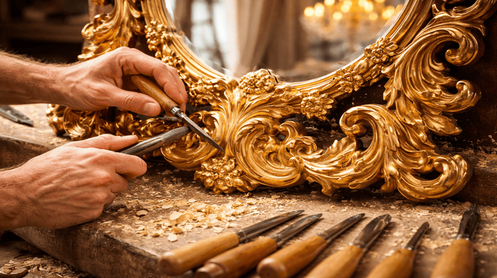 Die Handwerkskunst hinter einem luxuriösen barocken Spiegel: Was Handgravur wirklich bedeutet