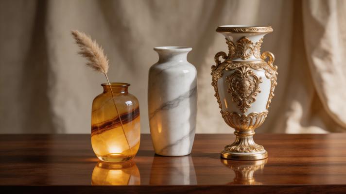 Vases de luxe en onyx, marbre et porcelaine : matériaux premium qui définissent des intérieurs sophistiqués
