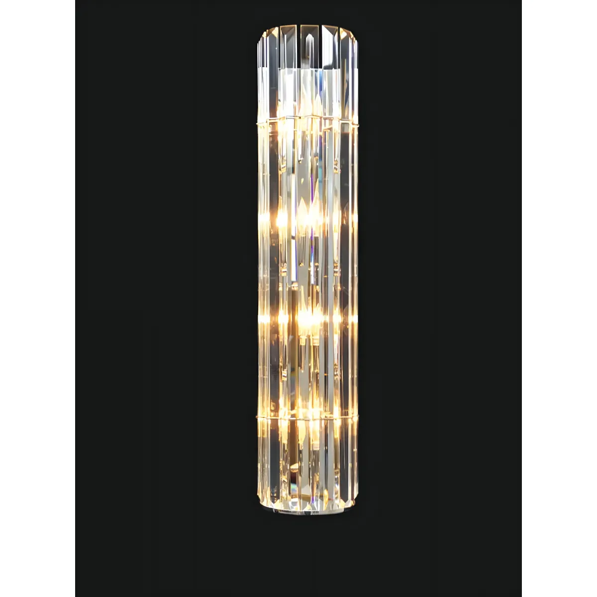 Elegant Modern Crystal Tube Wall Lamp in Clear Glossy Glass with Vertical Prism Facets by Luxury Group International