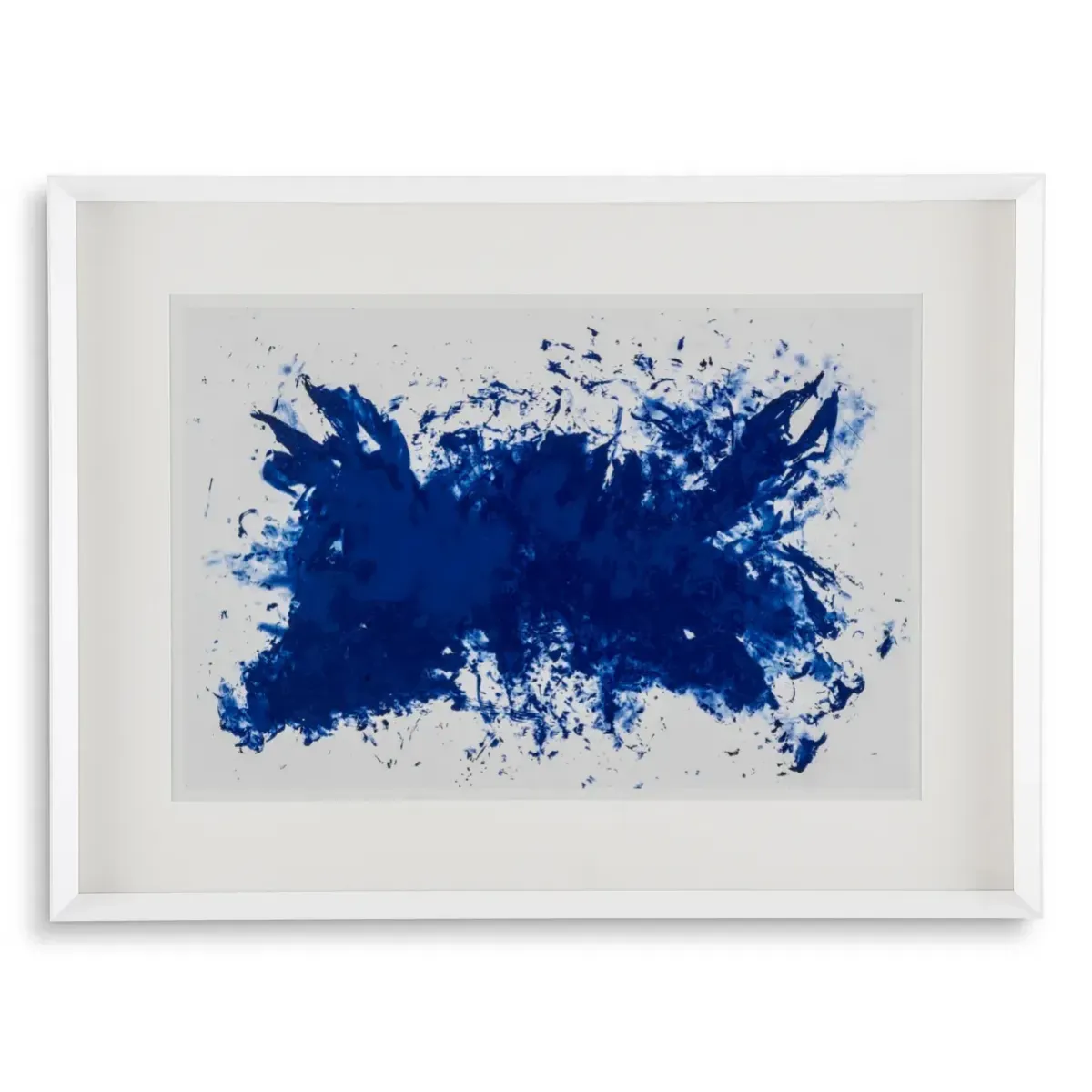 Elegant Modern Wall Art in White Wood with Blue Paint Splash Print by Luxury Group International