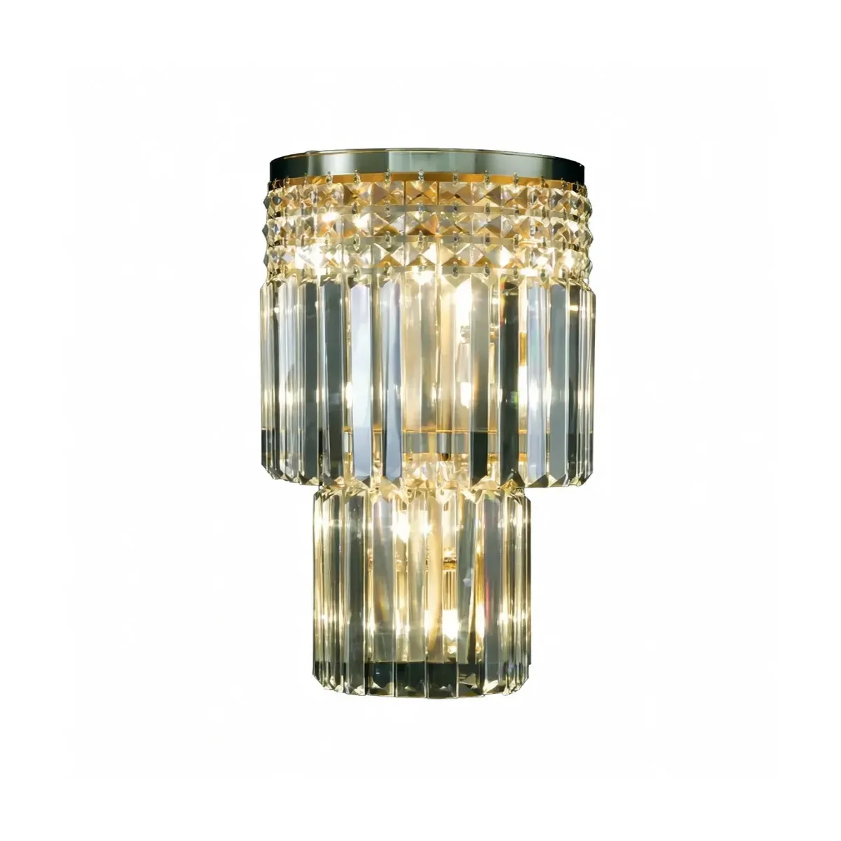 Glamorous Crystal Wall Sconce in Gold Polished Metal with Clear Prism Sparkle Front View by Luxury Group International