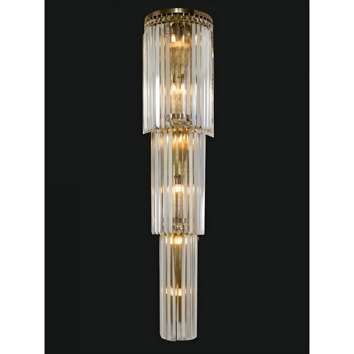 Luxury 3 -Tier Crystal Wall Sconce in Antique Brass Finish Crystal Lamp Front View by Luxury Group International