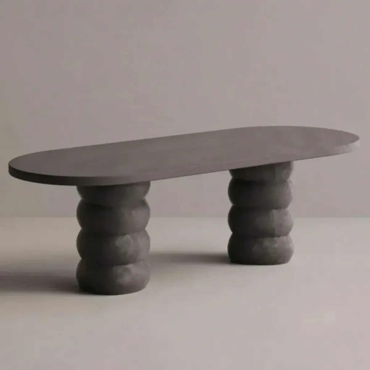 Luxury Anthracite Oval Concrete Dining Table with Sculptural Pedestal Base by Luxury Group International
