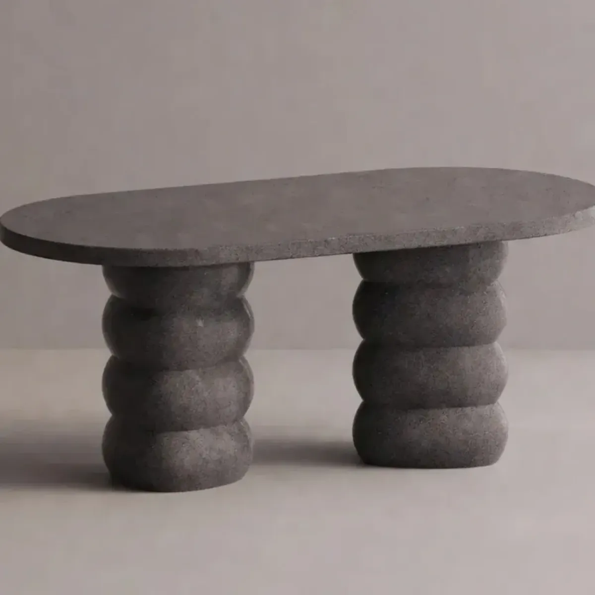 Luxury Anthracite Oval Concrete Dining Table with Sculptural Pedestal Base by Luxury Group International